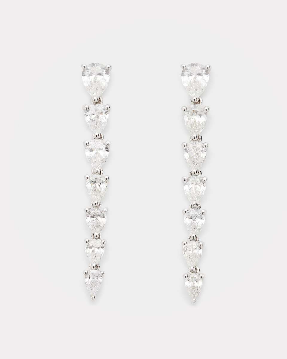 Sept Graduated Pear Diamond Drop Earrings in White Gold